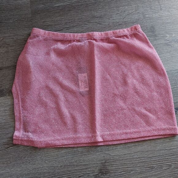 PrettyLittleThing Baby Pink Glitter Split Mini Beach Skirt - Small - Picture 4 of 7